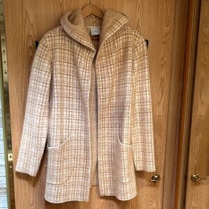 Cyrus Tan and Cream Plaid Hooded Knit Women's Jacket Size Small